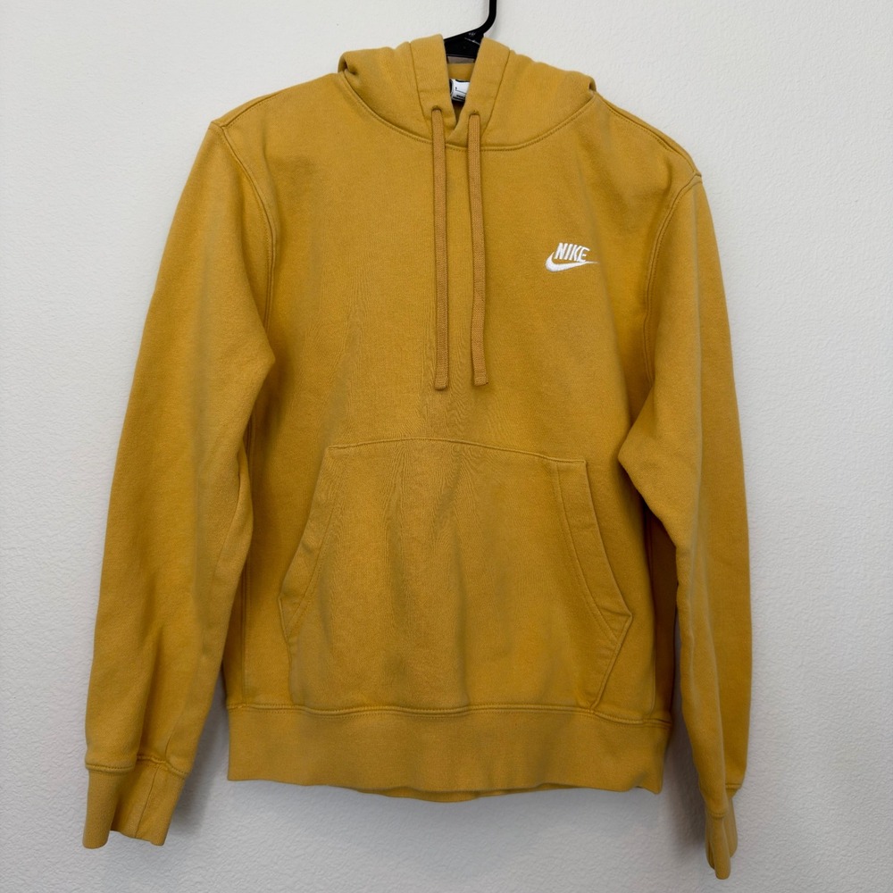 Nike Hoodie Mens Small Mustard Yellow Excellent Embroidered Logo Club Fleece